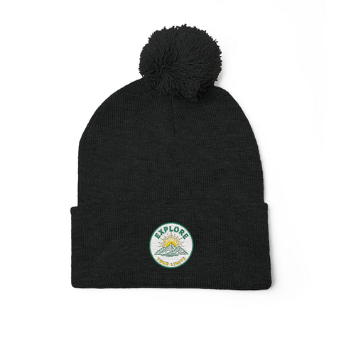 Daisy Patch Pom-Pom Knit Cap | Embroidered Beanie