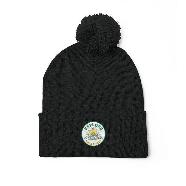 Daisy Patch Pom-Pom Knit Cap | Embroidered Beanie