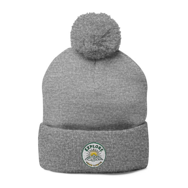 Daisy Patch Pom-Pom Knit Cap | Embroidered Beanie