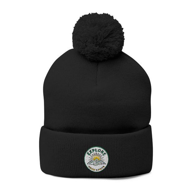Daisy Patch Pom-Pom Knit Cap | Embroidered Beanie