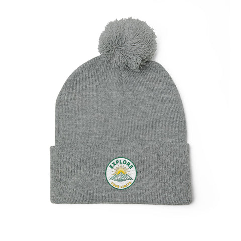Daisy Patch Pom-Pom Knit Cap | Embroidered Beanie